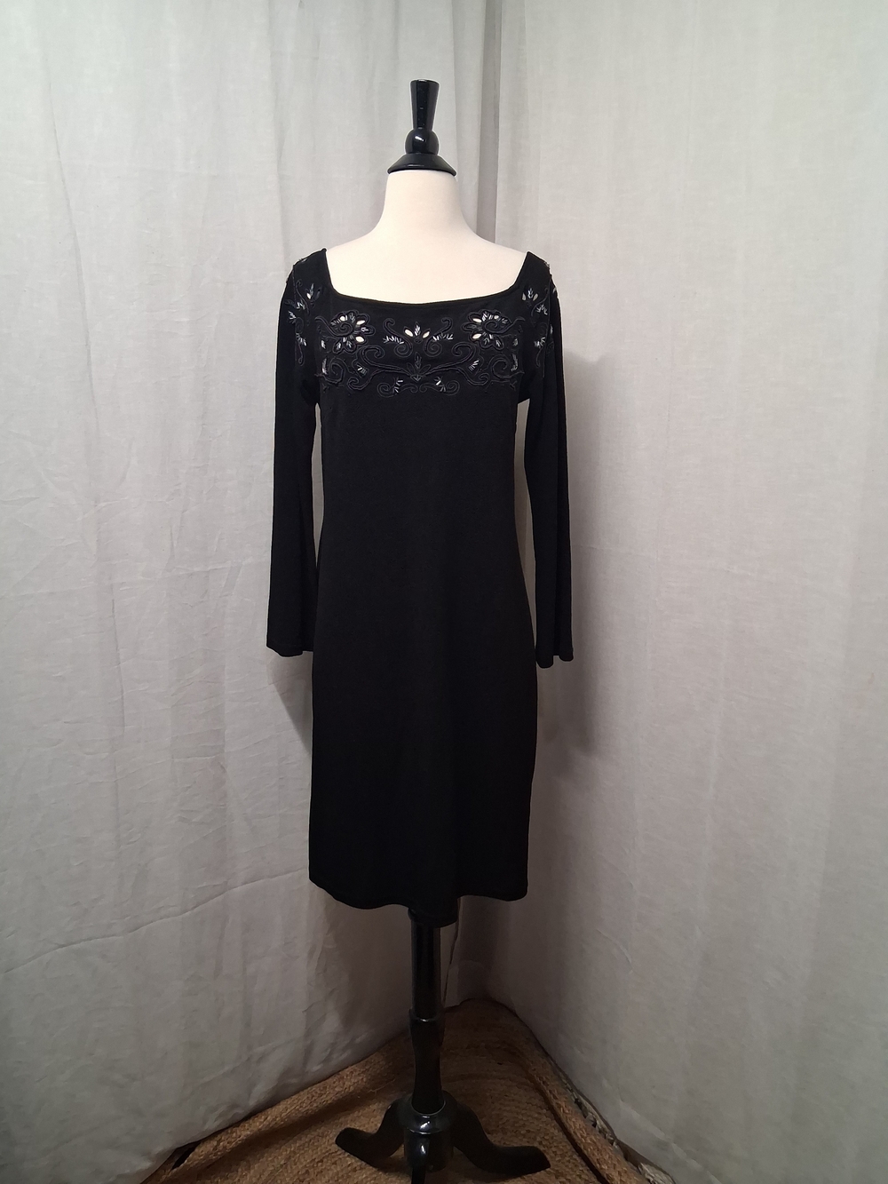 Joseph Ribkoff Black Long Sleeve Dress with Embellished Yoke